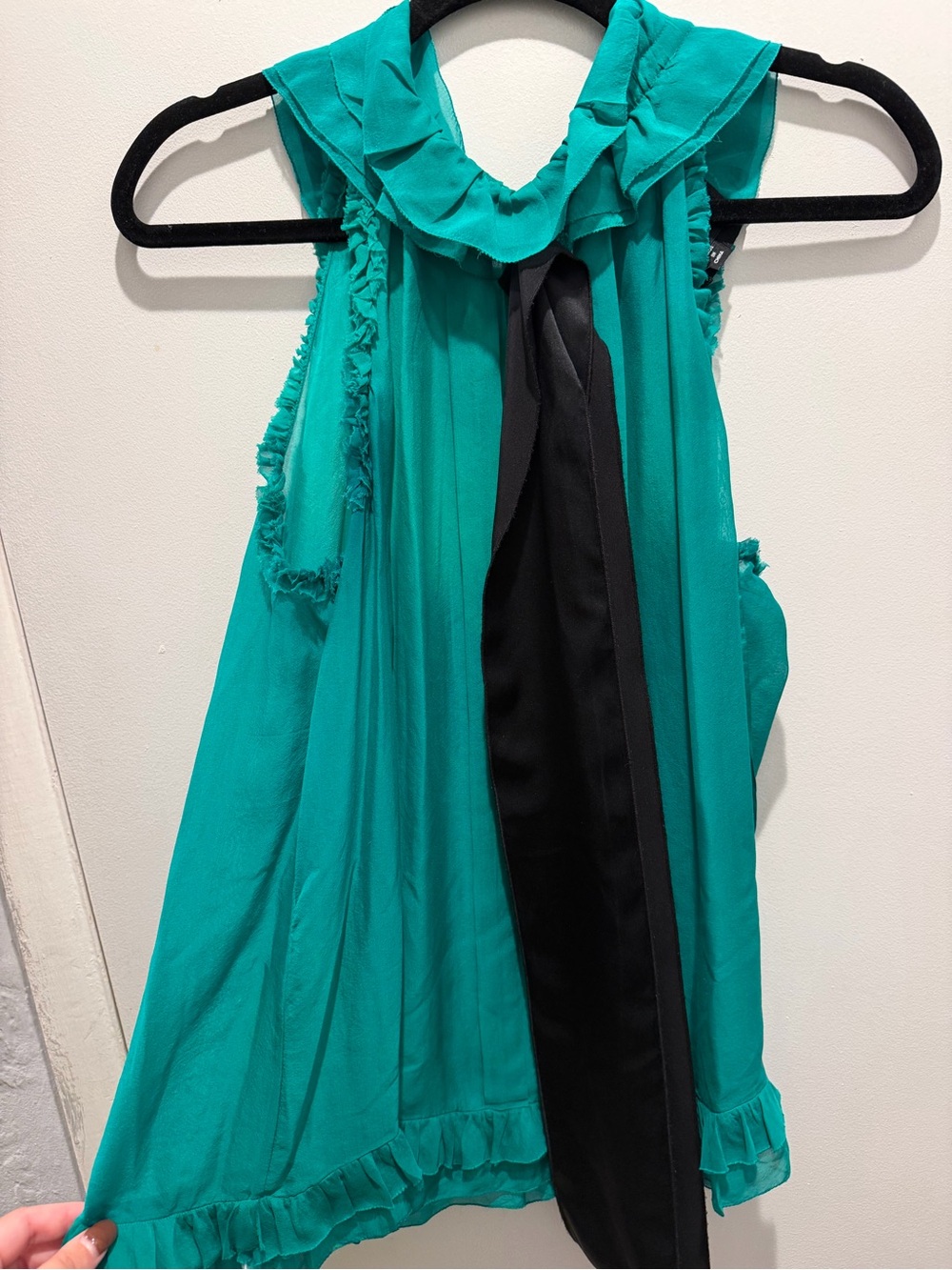 Dolce & Gabbana Sleeveless Teal Ruffle Tie-Neck Blouse